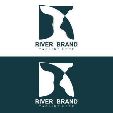 River Logo Tasarımı, River Creek Vector, Riverside İllüstrasyonu Dağlar ve Doğa, Ürün Markası