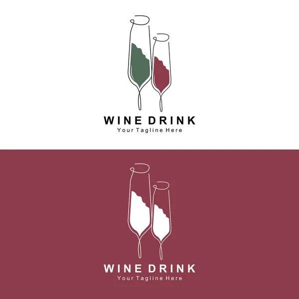 Beverage Wine Logo Design Glass Illustration Alcohol Drink Bottle Company — Stok Vektör