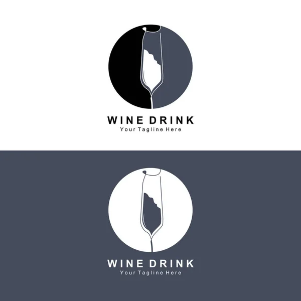 Beverage Wine Logo Design Glass Illustration Alcohol Drink Bottle Company — Vetor de Stock