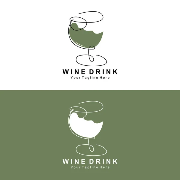 Beverage Wine Logo Design Glass Illustration Alcohol Drink Bottle Company — ストックベクタ
