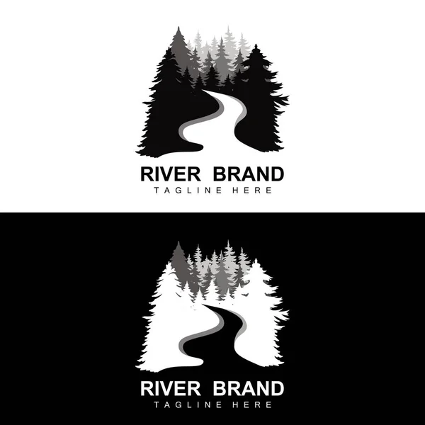 河流标志设计 河流河流矢量 河流边图解与山脉和自然的结合 产品品牌 — 图库矢量图片