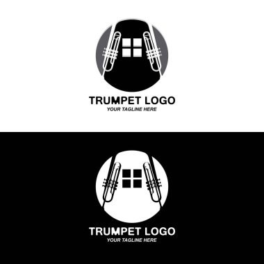 Trumpet logo design, generate melody, musical instrument vector sketch illustration