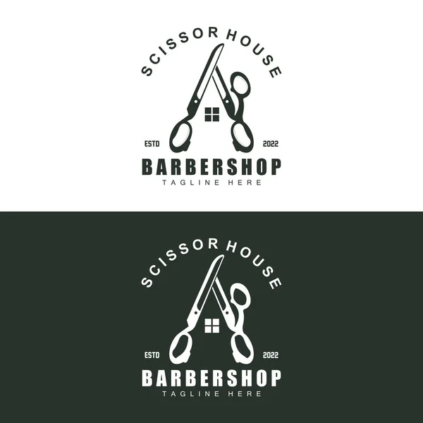 Tijeras Logo Design Barbershop Shaver Vector Babershop Tijeras Marca Ilustración — Vector de stock