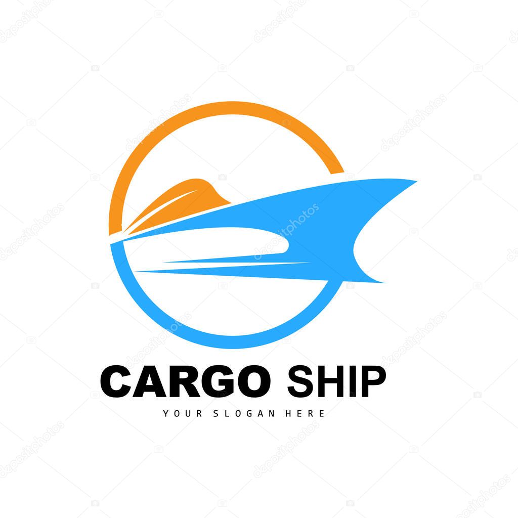 Cargo Ship Logo, Fast Cargo Ship Vector, Sailboat, Design For Ship Manufacturing Company, Waterway Sailing, Marine Vehicles, Transport, Logistics