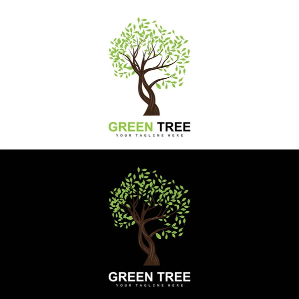 stock vector Tree Logo, Green Trees And Wood Design, Forest Illustration, Trees Kids Games