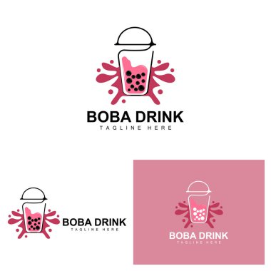 Boba İçecek Logosu Tasarımı, Modern Jöle İçeceği Vektörü, Boba İçeceği Markası Cam İllüstrasyonu. Kafeler, İçecek Markaları İçin Uygun Tasarım