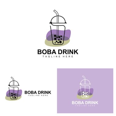 Boba İçecek Logosu Tasarımı, Modern Jöle İçeceği Vektörü, Boba İçeceği Markası Cam İllüstrasyonu. Kafeler, İçecek Markaları İçin Uygun Tasarım