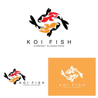 Koi Balık Logosu Tasarımı, Süslü Balık Vektörü, Akvaryum Süsleme Markası Ürünü