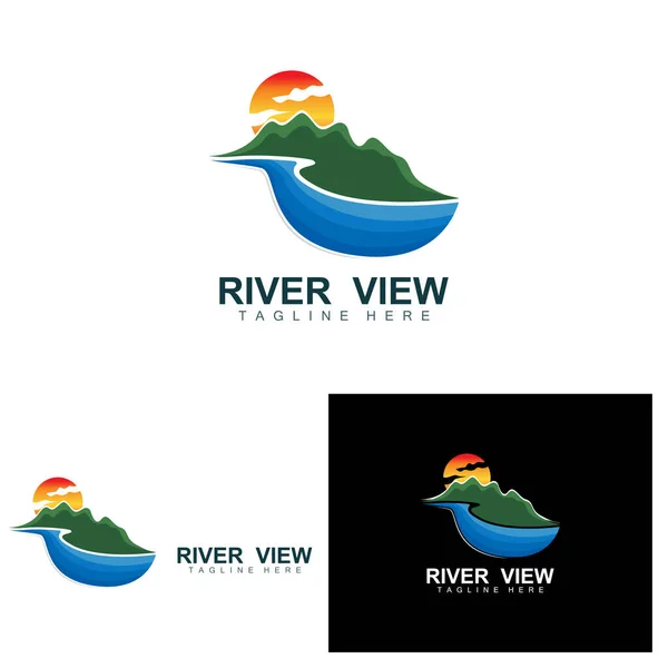 River Logo Design, River Creek Vector, Riverside Illustration With A Combination Of Mountains And Nature, Product Brand