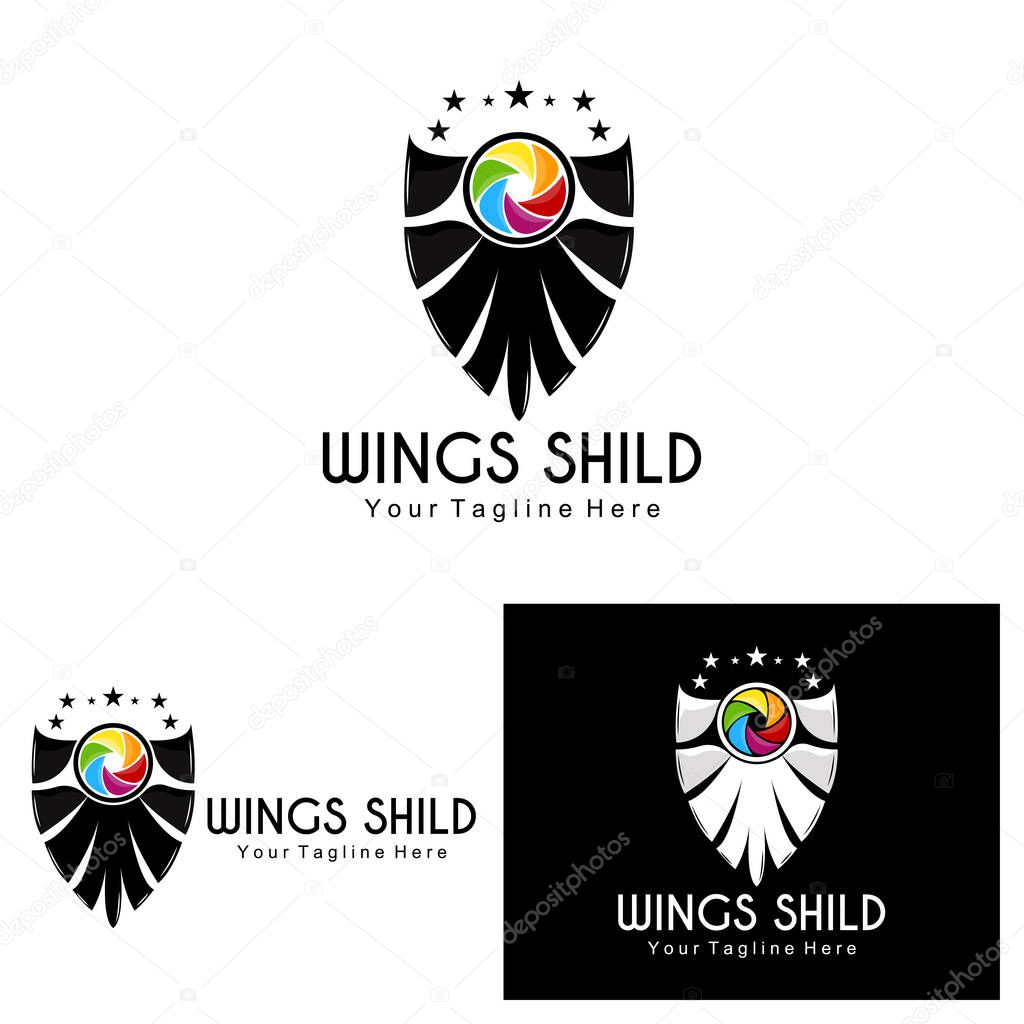 Wings Logo Design, Shield Wings Vector, Bird Feather Illustration