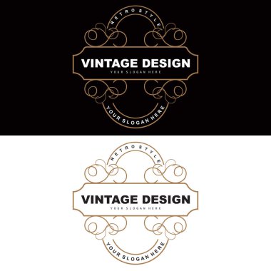 Retro Vintage Tasarım, Minimalist Minimalist Vektör Süsleme Logosu, Mandala ve Batik Tarzı, Ürün İllüstrasyonu, Davetiye, Banner, Moda