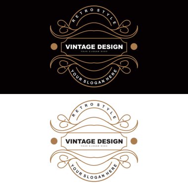 Retro Vintage Tasarım, Minimalist Minimalist Vektör Süsleme Logosu, Mandala ve Batik Tarzı, Ürün İllüstrasyonu, Davetiye, Banner, Moda