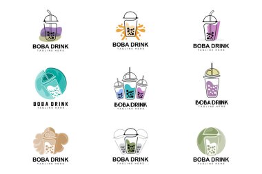 Boba İçecek Logosu Tasarımı, Modern Jöle İçeceği Vektörü, Boba İçeceği Markası Cam İllüstrasyonu. Kafeler, İçecek Markaları İçin Uygun Tasarım