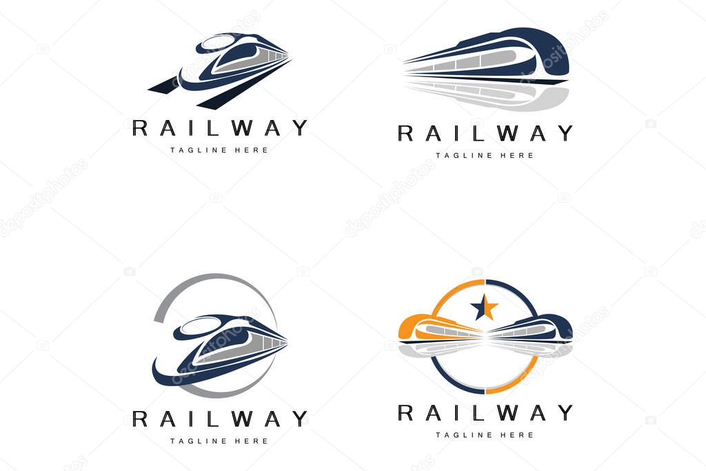 Train Logo Design. Fast Train Track Vector, Fast Transport Vehicle Illustration, Design Fit Locomotive Railroad Company Land Transportation And Fast Delivery