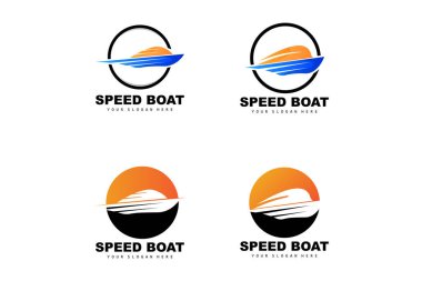 Sürat Teknesi Logosu, Hızlı Kargo Gemisi Vektörü, Yelkenli Tekne, Gemi Üretim Şirketi için Tasarım, Su Yolu Nakliyat, Deniz Araçları, Ulaşım