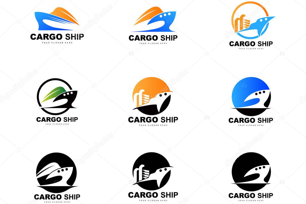 Cargo Ship Logo, Fast Cargo Ship Vector, Sailboat, Design For Ship Manufacturing Company, Waterway Sailing, Marine Vehicles, Transport, Logistics