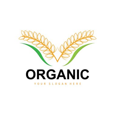 Wheat Rice Logo, Agricultural Organic Plants Vector, Luxury Design Golden Bakery Ingredients
