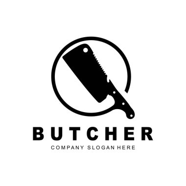 Kasap logosu tasarımı, Bıçak Kesme Aracı Şablonu, Kasap, Çiftlik, Kasap Dükkanı için Marka Çizimi Tasarımı