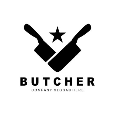 Kasap logosu tasarımı, Bıçak Kesme Aracı Şablonu, Kasap, Çiftlik, Kasap Dükkanı için Marka Çizimi Tasarımı