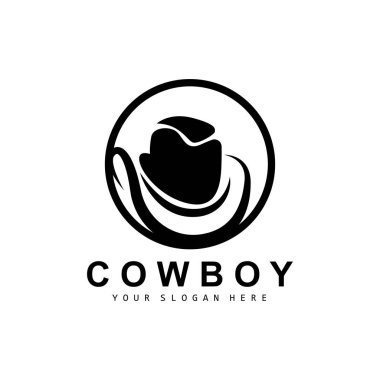 Cowboy Hat Logo, Texas Cowboy Design, Western Country Sheriff Hat Vector, Silhouette Icon