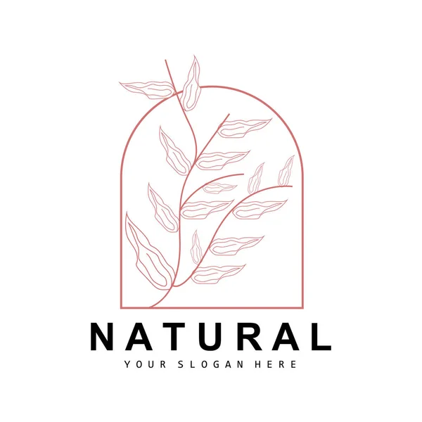 Simple Botanical Leaf Flower Logo Vector Natural Line Style Decoration — ストックベクタ