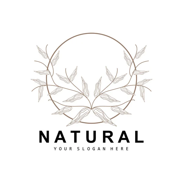Einfaches Botanisches Blatt Und Blumen Logo Vector Natural Line Style — Stockvektor