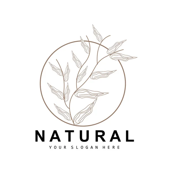 Proste Logo Liści Botanicznych Kwiatów Wektor Naturalny Styl Linii Projekt — Wektor stockowy