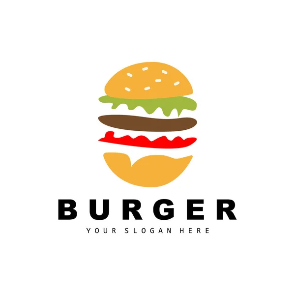 Logo Burger Fast Food Design Wektor Chleba Warzyw Fast Food — Wektor stockowy