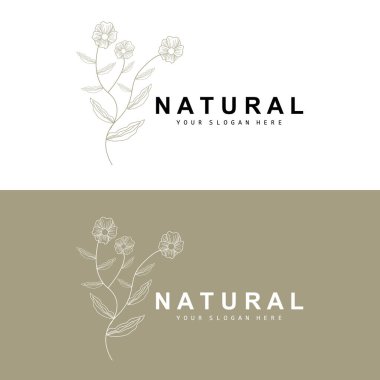 Simple Botanical Leaf and Flower Logo, Vector Natural Line Style, Decoration Design, Banner, Flyer, Wedding Invitation, and Product Branding