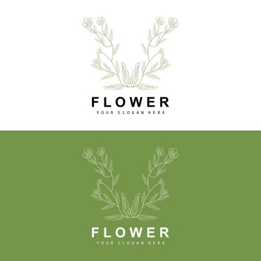 Simple Botanical Leaf and Flower Logo, Vector Natural Line Style, Decoration Design, Banner, Flyer, Wedding Invitation, and Product Branding