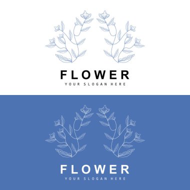 Simple Botanical Leaf and Flower Logo, Vector Natural Line Style, Decoration Design, Banner, Flyer, Wedding Invitation, and Product Branding