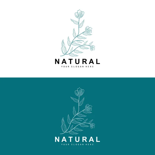 Logotipo Simple Hoja Flor Botánica Estilo Línea Natural Vectorial Diseño — Vector de stock