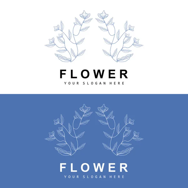 Simple Botanical Leaf Flower Logo Vector Natural Line Style Decoration —  Vetores de Stock