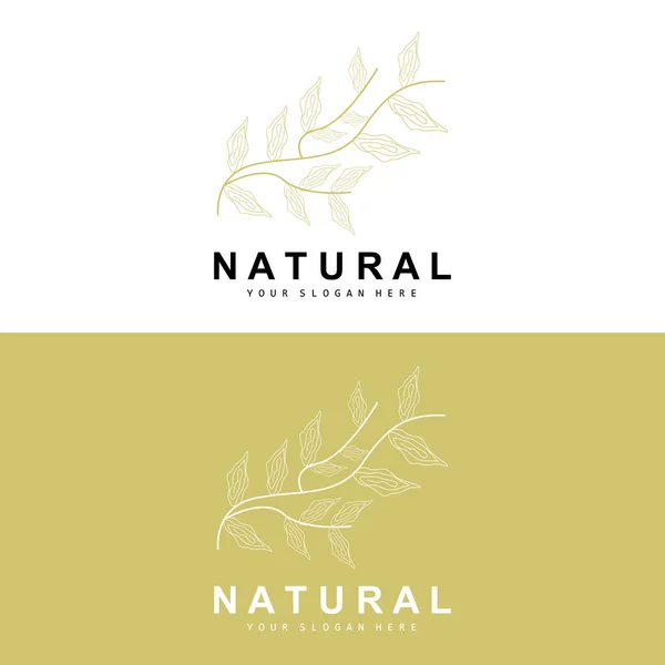 Folha Botânica Simples Logotipo Flor Estilo Linha Natural Vetorial Design — Vetor de Stock
