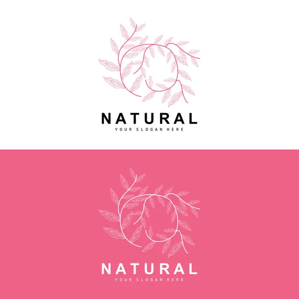 Basit Botanik Yaprak Çiçek Logosu Vektör Doğal Hat Biçimi Dekorasyon — Stok Vektör