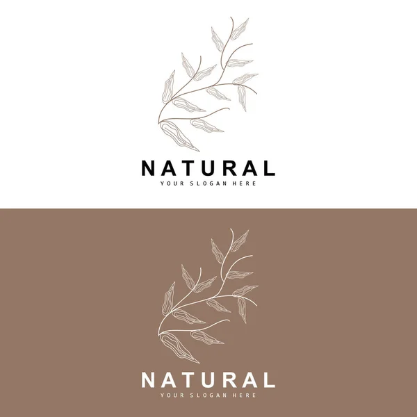 Simple Botanical Leaf Flower Logo Vector Natural Line Style Decoration — Stockvektor