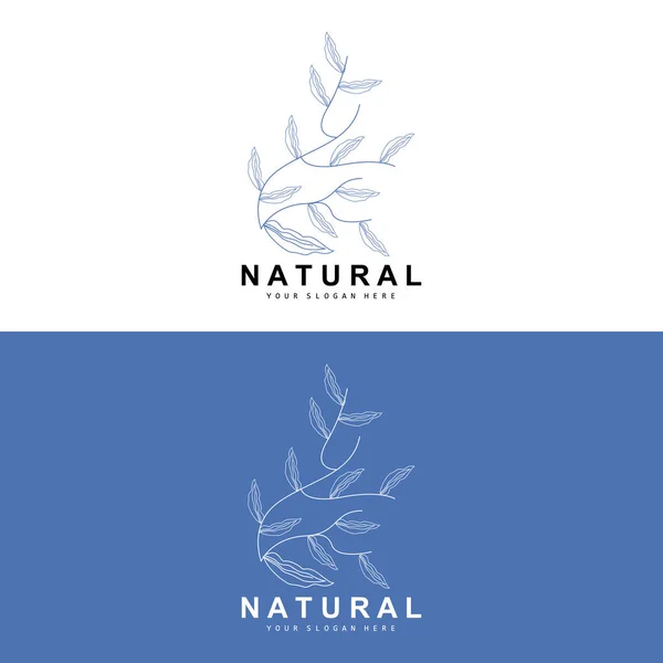 Simple Botanical Leaf Flower Logo Vector Natural Line Style Decoration — Vettoriale Stock