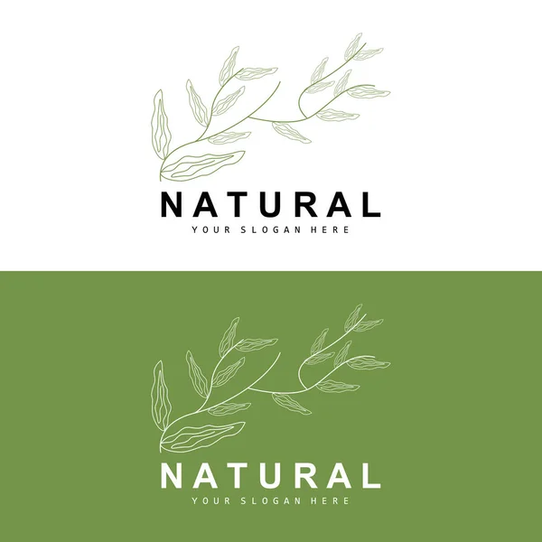 Enkel Botaniska Blad Och Blomma Logotyp Vector Natural Line Style — Stock vektor