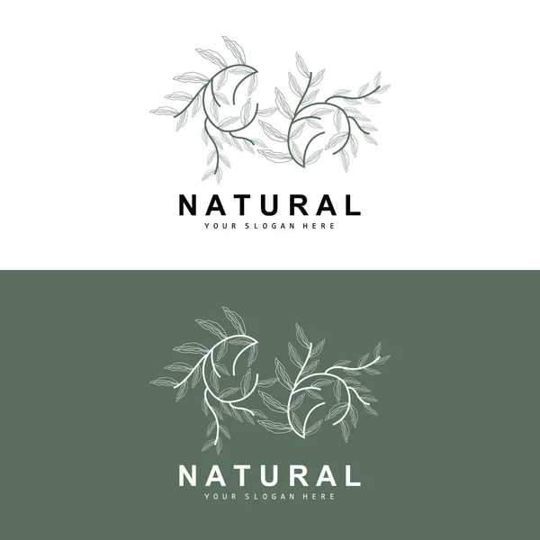 Απλό Βοτανικό Φύλλο Και Λογότυπο Λουλουδιών Διάνυσμα Φυσικό Στυλ Γραμμής — Διανυσματικό Αρχείο