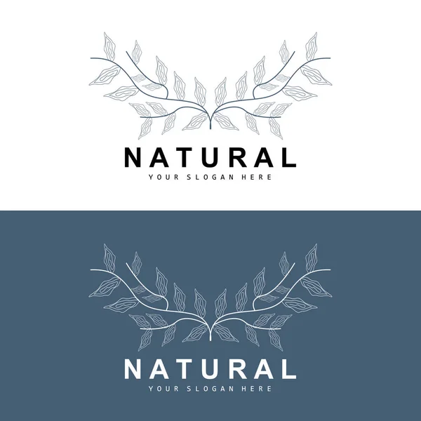 Simple Botanical Leaf Flower Logo Vector Natural Line Style Decoration - Stok Vektor