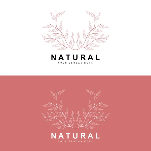 Logo Semplice Foglie Fiori Botanici Stile Della Linea Naturale Vettoriale — Vettoriale Stock