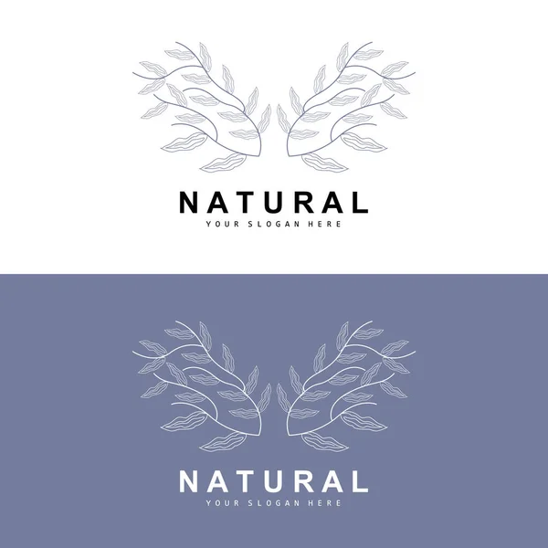 Simple Botanical Leaf Flower Logo Vector Natural Line Style Decoration - Stok Vektor