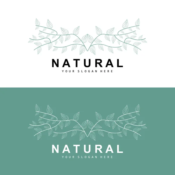 Простой Ботанический Лист Цветочный Логотип Векторный Естественный Стиль Линии Дизайн — стоковый вектор