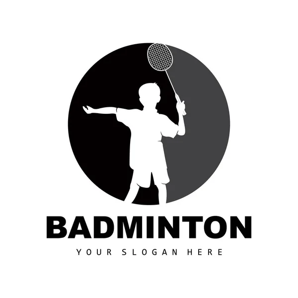 Badminton Logo Sport Branch Design Vector Abstract Badminton Players Silhouette — Stock Vector