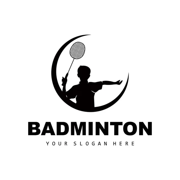 Badminton Logosu Spor Şubesi Tasarımı Vektör Soyut Badminton Oyuncuları Silüet — Stok Vektör