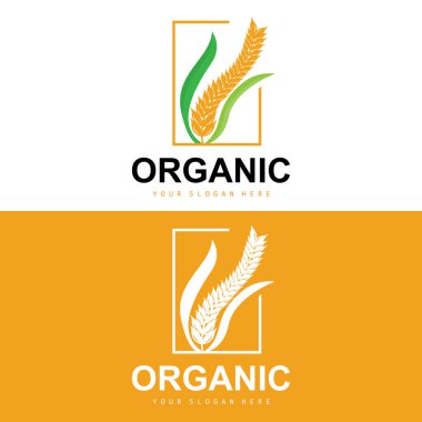 Wheat Rice Logo, Agricultural Organic Plants Vector, Luxury Design Golden Bakery Ingredients