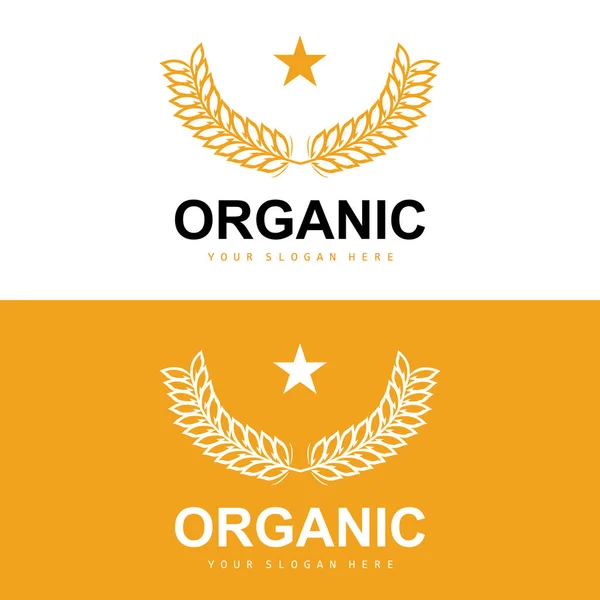 Wheat Rice Logo Agricultural Organic Plants Vector Luxury Design Golden — Vetor de Stock