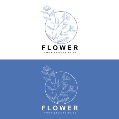 Simple Botanical Leaf and Flower Logo, Vector Natural Line Style, Decoration Design, Banner, Flyer, Wedding Invitation, and Product Branding