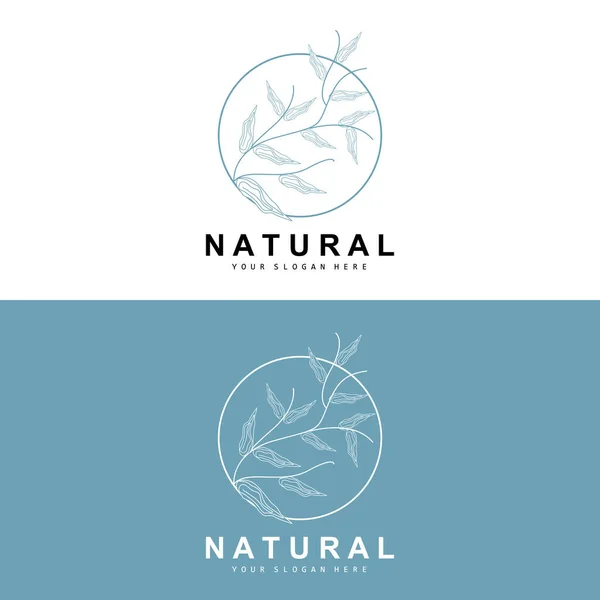 Simple Botanical Leaf Flower Logo Vector Natural Line Style Decoration — Stockvector