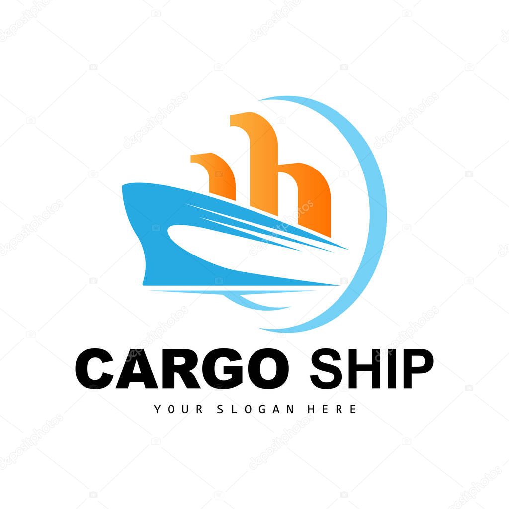 Cargo Ship Logo, Fast Cargo Ship Vector, Sailboat, Design For Ship Manufacturing Company, Waterway Sailing, Marine Vehicles, Transport, Logistics